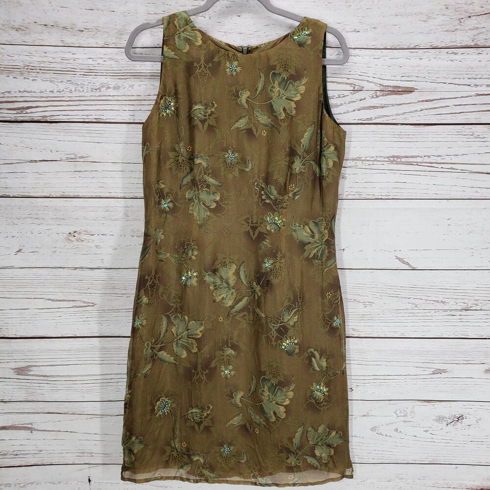 Dress Barn Women's Floral 100%Silk Beaded Sequins Sheath Dress Size 8